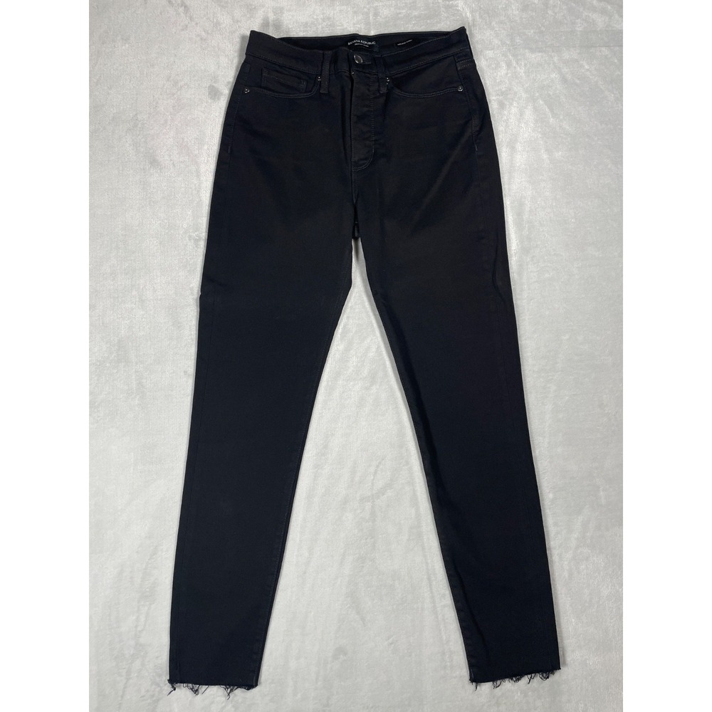 Banana Republic High Rise Skinny Jeans Women 2B Black Raw Hem Stretch Denim Pant